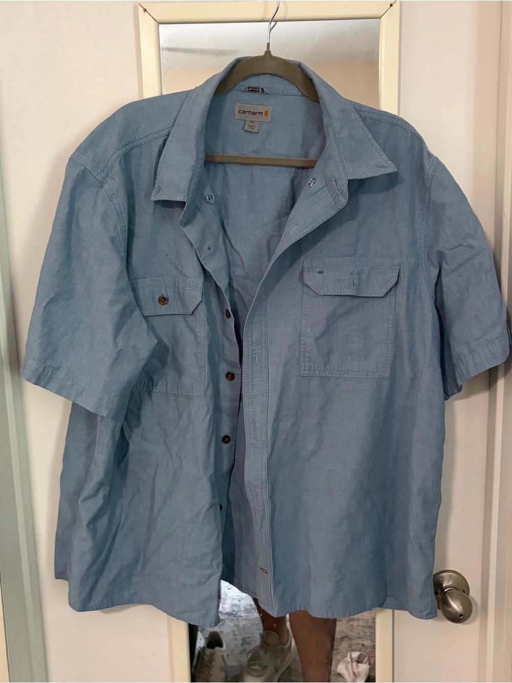 Vintage Carhartt Chambray Blue Short Sleeve Button-Down Shirt XXL